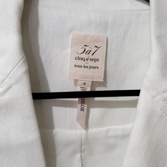 $395 Unworn Cinq A Sept Khloe White Denim Blazer - Picture 6 of 10